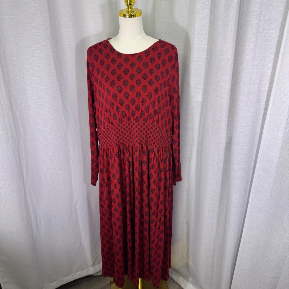 NEW Boden Thea Jersey Midi Dress Womens 20-22R Block Print Long Sleeve Pocket - Picture 2 of 12